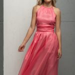 The blonde girl wears a pink BARBARA silk organdy skirt.