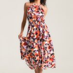 Lepršava svilena haljina SABRINA od svile šarenolikog dezena.