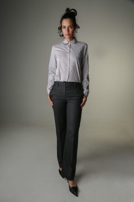 Slim, dark gray women's pants.