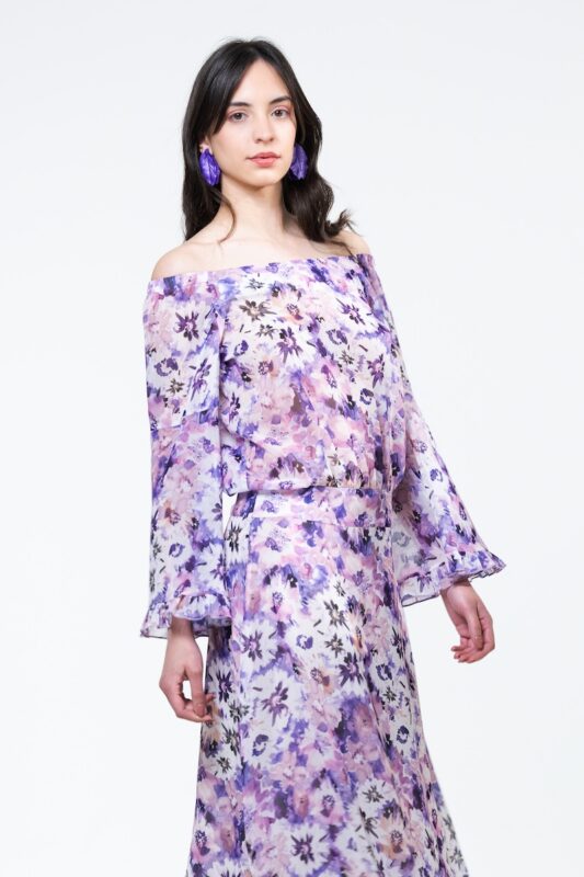 MILA purple floral dress, photographed from the front.