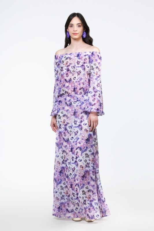 MILA purple floral dress, photographed from the front.