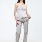 REBECCA beige pants, photographed from the front.