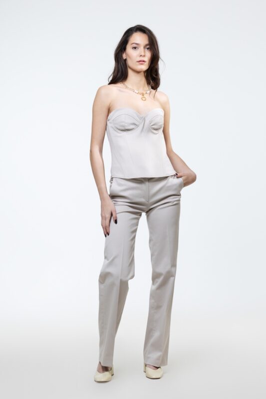 REBECCA beige pants, photographed from the front.