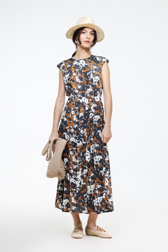 VITA brown patterned dress, photographed from the front