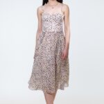 ZONA dress in animal print, photographed from the front