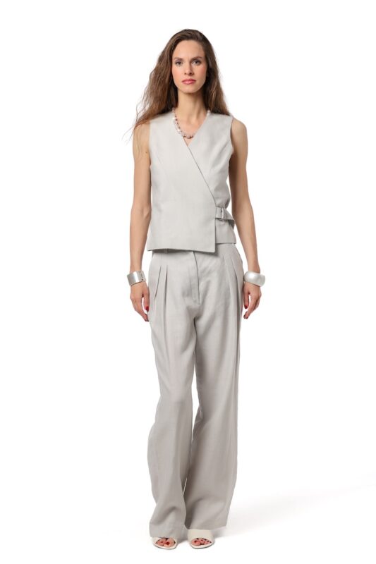 SONJA sive lanene pantalone - prednji pogled
